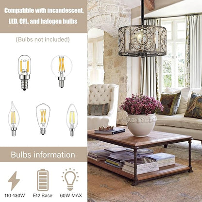 Vintage Crystal Drum Chandelier, 3-Lights Bronze Finish Retro Chandelier Lighting Fixtures, Semi Flush Mount Ceiling Light for Dining Room Living Room Bedroom Entryway Etc.