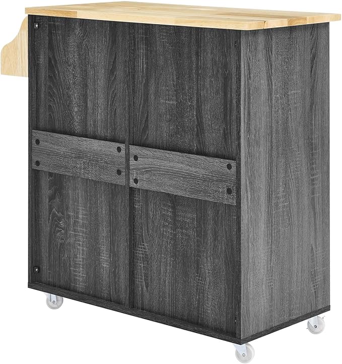 Modway Cuisine Rolling Kitchen Cart with Storage in Charcoal Natural - Portable Island for Kitchen with Spice Rack, Perfect as a Coffee Bar Cabinet, Butcher Block Island or Kitchen Island on Wheels
