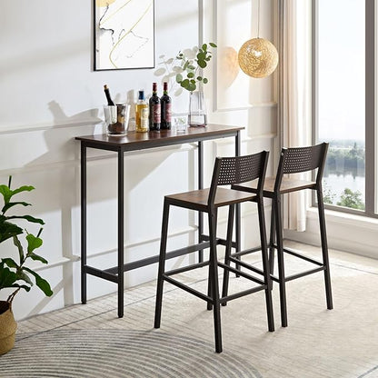 3 Piece High Top Table Set Kitchen Bar Table and Chairs Set for 2, Island Dining Table,Counter Height Pub Small Table Set, Industrial, Rustic Brown