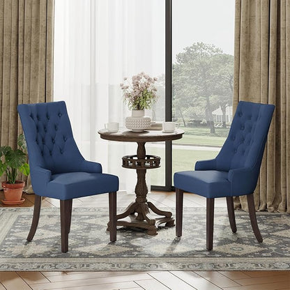 COLAMY Wingback Upholstered Side Dining Room Chairs Set of 4, Fabric Dining Chairs with Tufted Button, Living Room Chairs for Home Kitchen, Blue