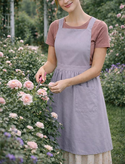 Pinknoke Cotton Linen Pinafore Apron Dress for Women with Pockets Cute Art Chef Aprons for Kitchen Baking Gardening Painting