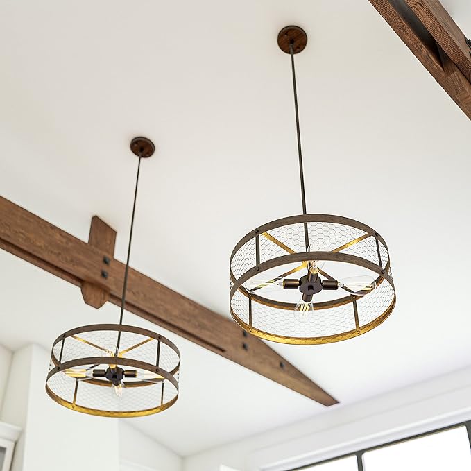 Kenroy Home 94046ORB Cozy 4 Light Pendant with Wood and Oil Rubbed Bronze Finish, Rustic Style, 7" Height, 20.375" Width, 20.375" Depth
