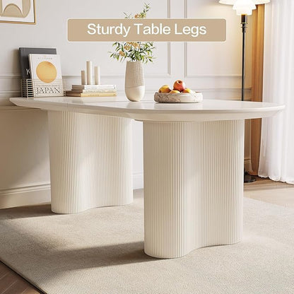 Guyii 62.99“ Dining Table Set with 6 Chairs, Modern Kitchen Table Set, Indoor Dining Table for Kitchen, Bar, Living Room, Breakfast Nook, Small Space, Cream White