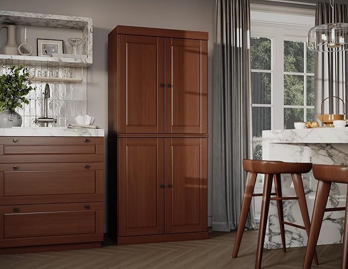 Palace Imports Solid Wood Kitchen Pantry Cabinet - 71.5" Tall x 32" Wide - Wooden Storage Cabinet with 4 Doors & Adjustable Shelves, Mocha, 100% Renewable Eco-Friendly Wood, Made in Brazil
