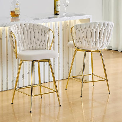 Velvet Upholstered Bar Stools Set of 2,Counter Height Bar Stools Set of 2, Modern Barstools for Kitchen Island, Cafe, Pub