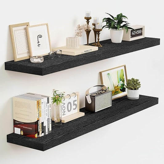 Vivelove 36 Inch Floating Shelves, Deep Wall Shelves with Invisible Brackets, Display Shlf for Bathroom Living Room Kitchen Bedroom Office Farmhouse Home Decor, 36" X 9.3" X 1.5" - Set of 2, Black