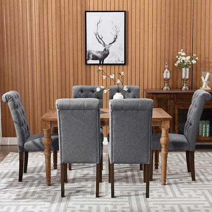 COLAMY Tufted Dining Chairs Set of 6, Parsons Dining Room Chairs Upholstered Fabric Diner Chair Stylish Kitchen Chairs with Solid Wood Legs and Padded Seat - Grey