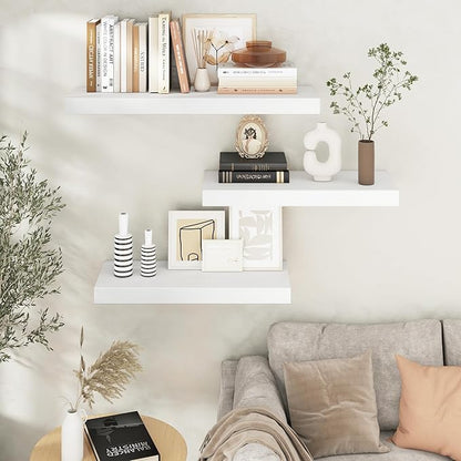 Venusmiles Floating Shelves for Wall, 30" W x 12" D x 2" H, 2 Pack of Long Wall Mounted Engineered Wood Shelves with Invisible Brackets for Living Room, Bedroom, Bathroom, Kitchen Decor, White