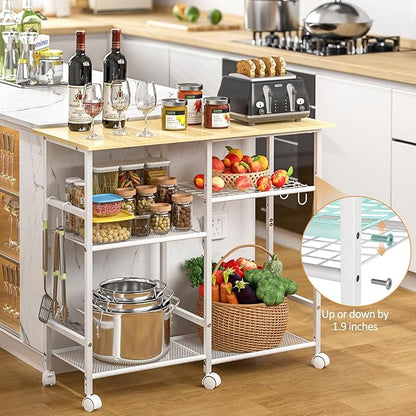 ThreeHio Kitchen Microwave Cart, Microwave Stand with Adjustable Shelf, Coffee Bar Stand Kitchen Baker's Rack with Wheels Rolling Storage Cart Organizer Shelf for Living Room, Office, Balcony