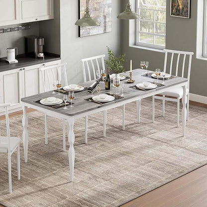 IDEALHOUSE 78 Inch Farmhouse Dining Table for 6-8 People, Rectangular Wood Kitchen Table with Heavy Duty Legs, Kitchen Dining Room Table for Dining Room Kitchen, Wash Grey