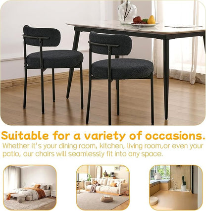 EDWELL Black Dining Chairs Set of 6, Mid-Century Modern Dining Room Chairs with Thick Cushions, Round Upholstered Boucle Dining Chair with Metal Legs for Kitchen, Living Room, Kitchen Chairs