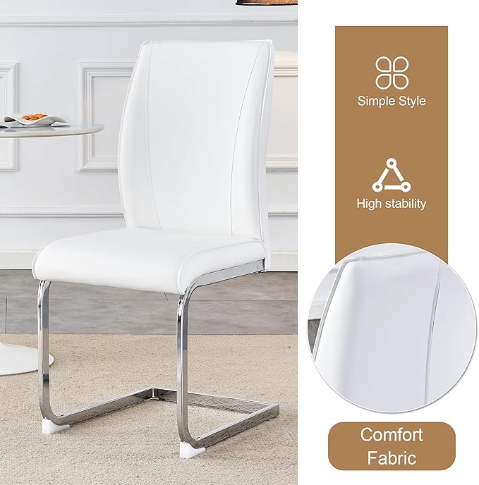 Small Kitchen Table and Chairs Set for 2, 31.9 Inch Hourglass Shape Dining Table with White PU Chairs, Silver Metal Legs, Compact Dinette Set for Kitchen, Dining Room, Apartment