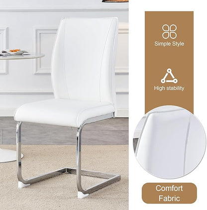 Small Kitchen Table and Chairs Set for 2, 31.9 Inch Hourglass Shape Dining Table with White PU Chairs, Silver Metal Legs, Compact Dinette Set for Kitchen, Dining Room, Apartment