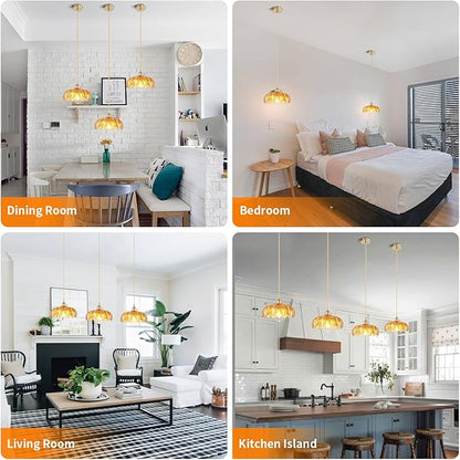 Kitchen Island Pendant Lights, E26 Nordic Pendant Lamp 10.3“ Small Vintage Style Amber Glass Hanging Lighting Fixtures Over Dining Room Table for Bedroom,Bar,Over Sink UL Certified Lighting