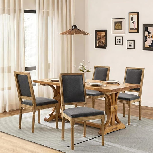 SoarFlash French Dining Chairs Set of 4, Vintage Dining Chairs with Rattan Backrest, Wooden Framehouse Chairs for Living Room, Kitchen, Restaurant, Grey