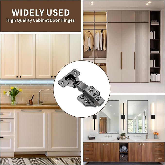 10 Pack Full Overlay Soft Close Cabinet Hinges 105° Frameless 3 Way Adjustable Kitchen Cabinet Door Hinges with Screws Soft Close Hinges for Cabinet Doors Black Nickel