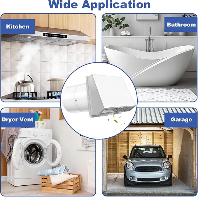 10 Inch Hooded Wall Vent with Screen and Damper, 10 Inch Range Hood Wall Vent Cap, Wall Exhaust Vent Cover, Outdoor Hooded Wall Vent for Dryer Vent, Outside Exterior Mount, Range Hood, Kitchen, White
