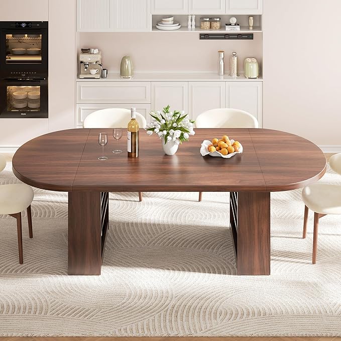 Jocoevol 78.7" Dining Table for 6 8 10, Modern Dining Room Table with Storage, Wood Kitchen Table with Heavy Duty Legs, Dinner Tables for Kitchen Dining Room (Walnut)