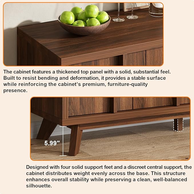 knoworld Sideboard Buffet Cabinet with Storage, 59" Modern Credenza with 4 Doors & Adjustable Shelves, Wood Console Cabinet for Living Room Kitchen Dining Room Hallway (Walnut)