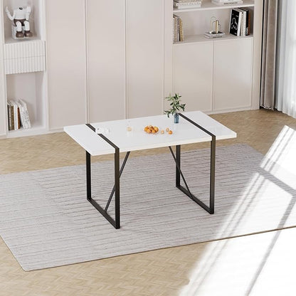 55" Stain-Resistant Dining Table, Kitchen Table with Metal Legs, Dinner Tables with Stable Frame for Dining Room & Living Space, White