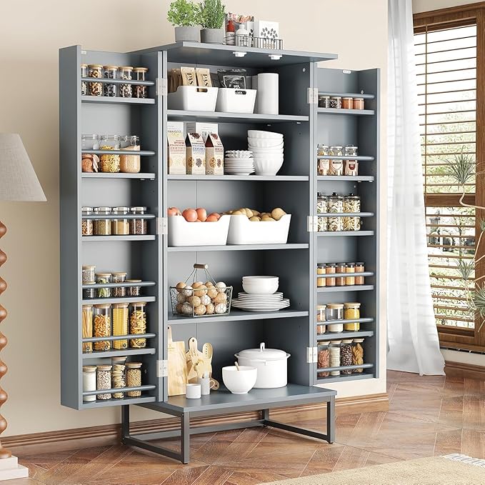 kepptory 51" Kitchen Pantry Storage Cabinet, Freestanding Pantry Cabinets with Doors andAdjustable Shelves, Buffet Cupboards Storage Cabinet for Home Office Use, DinningRoom(Grey)