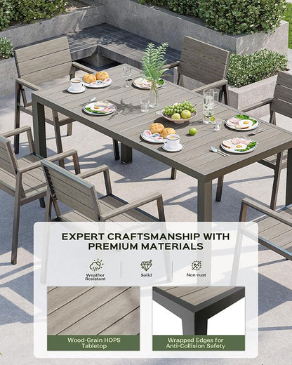 Vexwalx 5-Piece Outdoor Dining Set, Aluminum Dining Table Set for 4, Patio Table and Chairs Set with Umbrella Hole, All Weather HDPS Outdoor Table and Chairs for 4 (Gray)