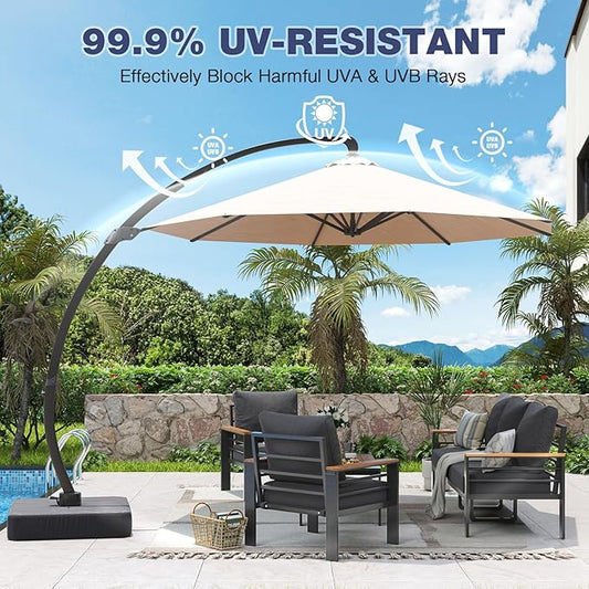 Aoxun Aluminum Patio Furniture Set with Umbrella 5 Seats, Oversized Outdoor Sectional with Washable Thick Cushions, Coffee Table and Waterproof Cover, Patio Conversation Sets for Porch, Balcony, Deck
