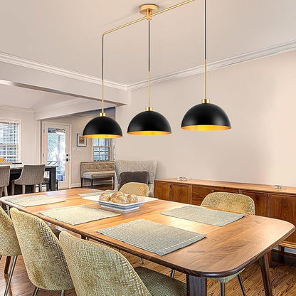 Farmhouse Pendant Lights, 3-Light Black and Gold Dome Pendant Light Fixtures,Industrial Kitchen Island Lighting for Dining Room Bar, E26 Base