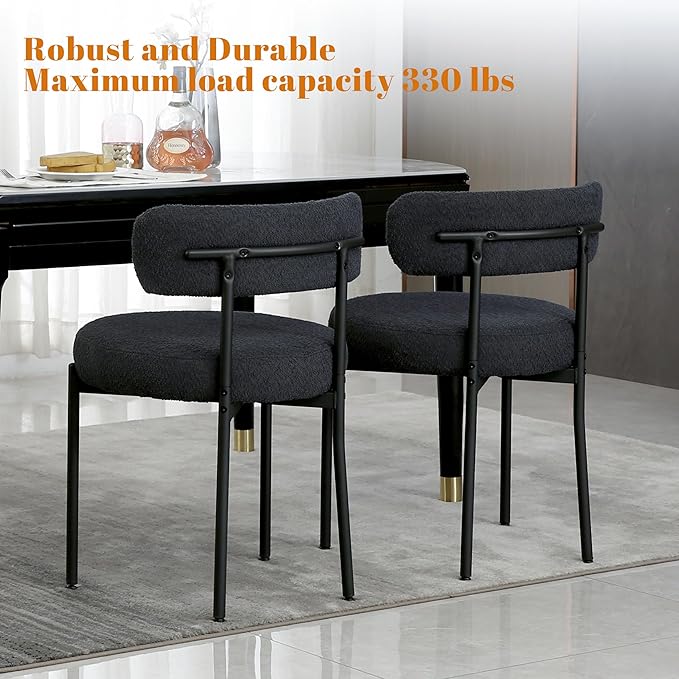 DYHOME Black Dining Chair One Chair for Kitchen Dining Room,Upholstered Boucle Dining Chair with Black Metal Legs,Curved Backrest Modern Dining Room Chair