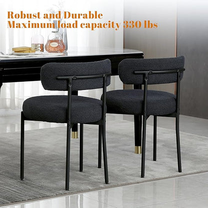 DYHOME Black Dining Chair One Chair for Kitchen Dining Room,Upholstered Boucle Dining Chair with Black Metal Legs,Curved Backrest Modern Dining Room Chair