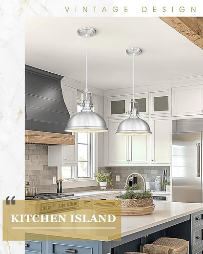 Pendant Lights Kitchen Island, Farmhouse Hanging Lights Fixtures with Metal Shade, Rustic Kitchen Pendant Lighting Over Island for Dining Room, Brushed Nickel, AD-2151-1PL-SN