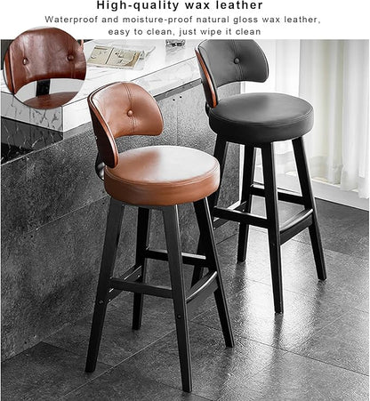 Set of 2/4 Counter Height Stools, 33" Upholstered Faux Leather with Back and Solid Wood Legs, Mid Century Chair for Kitchen Island Dining Room,Black1-Set of 2