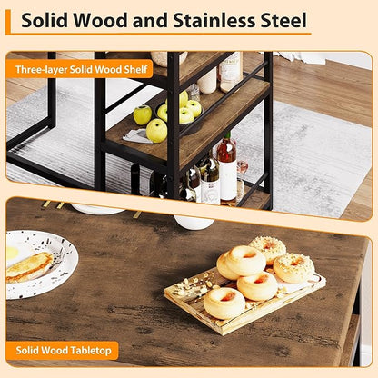 Dining Table Set for 2, 3-Piece Bar Table Set with 2 Stools, Space-Saving Counter Height Dining Set with 3-Tier Storage Shelves for Small Kitchens, Apartments, Breakfast Nooks