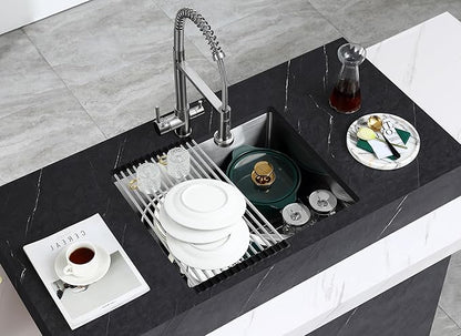 MENATT 24 Inch Undermount Kitchen Sink, 18 Gauge 304 Stainless Steel Single Bowl with Drying Rack & Bottom Grid, 9" Deep Compact Sink for Kitchen, Laundry, Bar