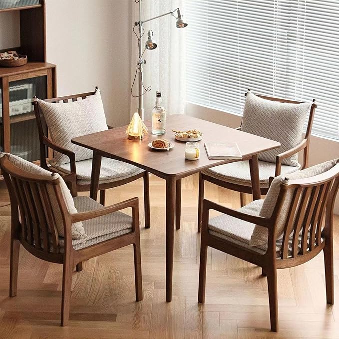 Square Dining Table, Solid Wood Kitchen Table, Mid-Century Modern Kitchen Island Tables for Small Space with Oak Finish, 35.4”D x 35.4" W x 29.5" H, Walnut