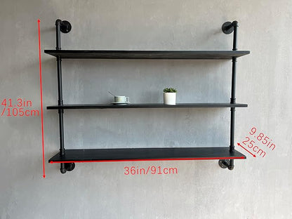 HDDFER Industrial Pipe Shelf Shelving Bookcase, Wall Mounted Rustic Bookshelf, Floating Bookshelves for Wall,Retro Wood Metal Pipe Industrial Shelves for Living Room