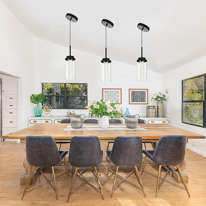 MELUCEE 3 Packs Modern LED Pendant Light Fixtures 5 Color Temperature Pendant Lights Kitchen Island Lighting Adjustable Height Black Hanging Ceiling Lamp for Dining Room Bedroom, 3000K-6000K