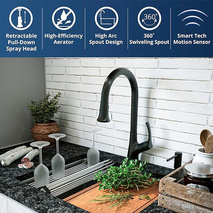 Karran Chantilly Touchless KKF375 Single Handle Pull Down Sprayer Kitchen Faucet in Matte Black