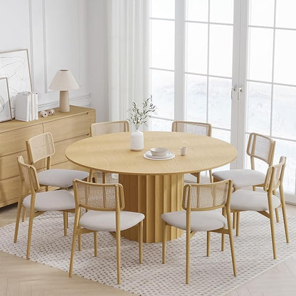 Casaphoria 60" Round Dining Table, Modern Wood Kitchen Table with Cylindrical Wide Bar Concave Base for Living Room & Dining Room, Easy Assembly Farmhouse Furniture for 4-6, Oak
