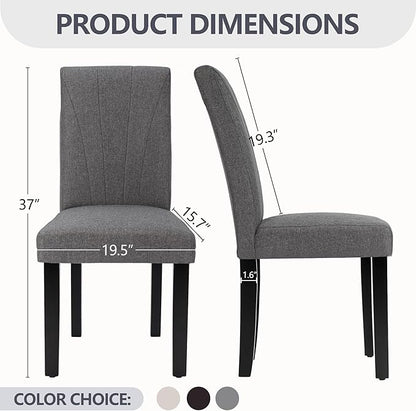 VECELO Upholstered Dining Chairs Set of 2, Modern Fabric and High Back & Solid Wood Legs, Parsons for Kitchen/Living Room- Dark Gray
