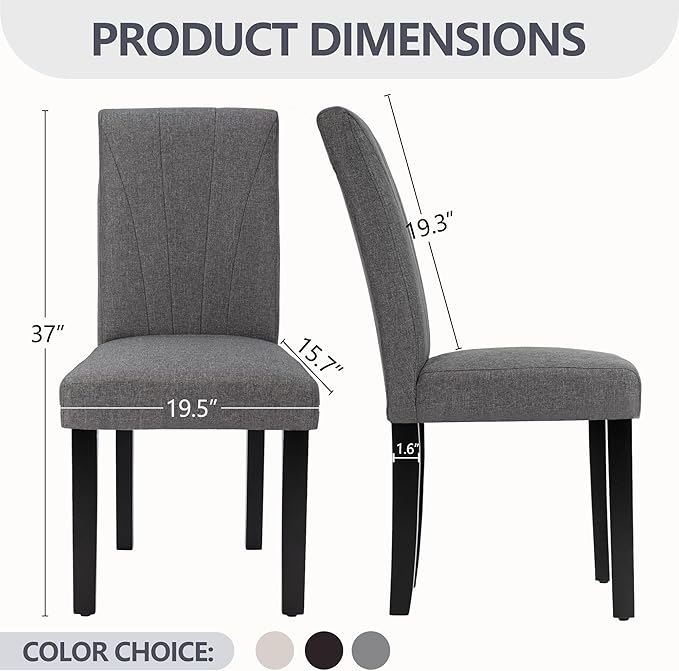 VECELO Upholstered Dining Chairs Set of 4, Modern Fabric and High Back & Solid Wood Legs, Parsons for Kitchen/Living Room- Dark Gray