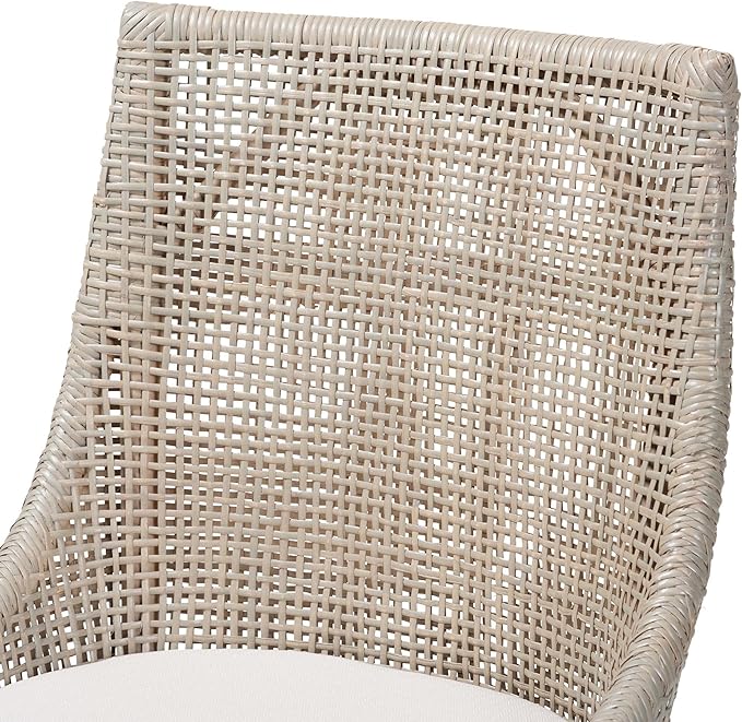 Bali & pari Bella Swivel Rattan Counter Stool with Cushion - Handwoven Wicker Kitchen Island Seating with Backrest and Footrest, French Grey