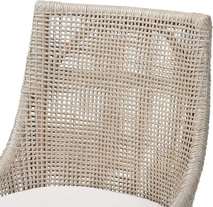 Bali & pari Bella Swivel Rattan Counter Stool with Cushion - Handwoven Wicker Kitchen Island Seating with Backrest and Footrest, French Grey