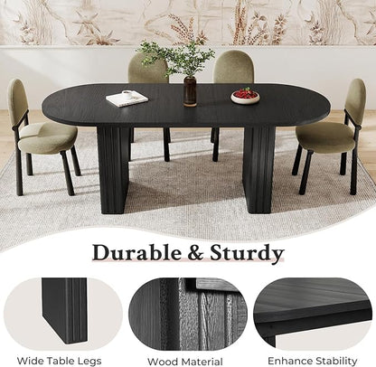 Zevemomo 62.99"-78.74" Oval Expandable Dining Table, Extendable Dining Room Table for 4-8 People with Wooden Strip Base, Modern Kitchen Table with Slide Metal Track, for Family Living Room-Black