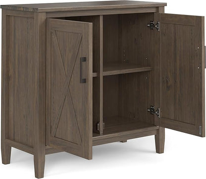 SIMPLIHOME Ela Storage Cabinet - 32 inch Wide Solid Wood 2-Shelf Low Storage Cabinet in Smoky Brown, Transitional Accent Cabinet for Entryway or Living Room with Shaker Style Doors and Shelves