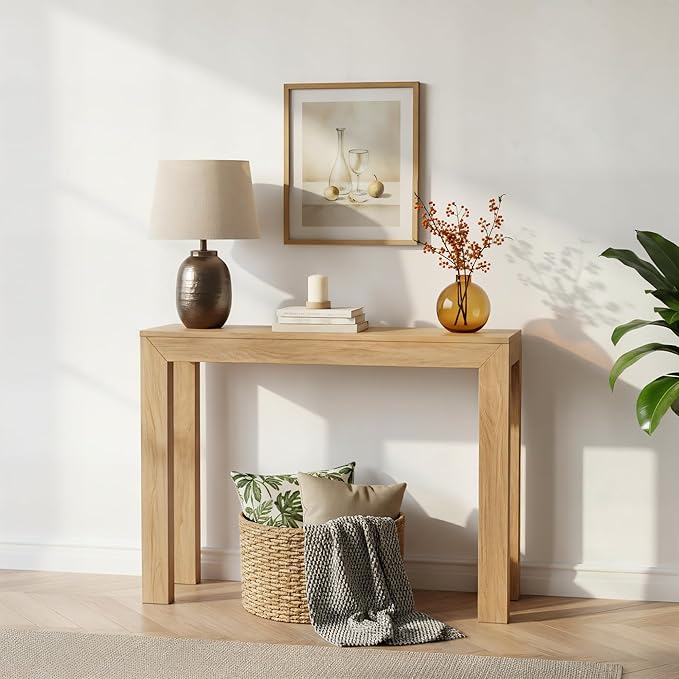Plank+Beam Modern Solid Wood Console Table, 46.25 Inch, Sofa Table, Narrow Entryway Table for Hallway, Behind The Couch, Living Room, Foyer, Easy Assembly, Blonde