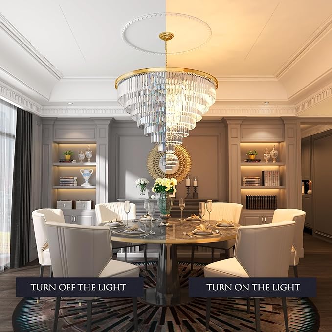 Gold Crystal Chandelier Lighting Modern Contemporary Empress Chandeliers Pendant Ceiling Lamp Light Fixture 7-Tier for Dining Living Room Hotel 24 Lights W39.4