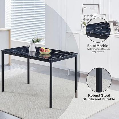 47" Faux Marble Dining Table Modern Kitchen & Dining Room Table for 4 Rectangular Dinner Table for Dining Room,Black