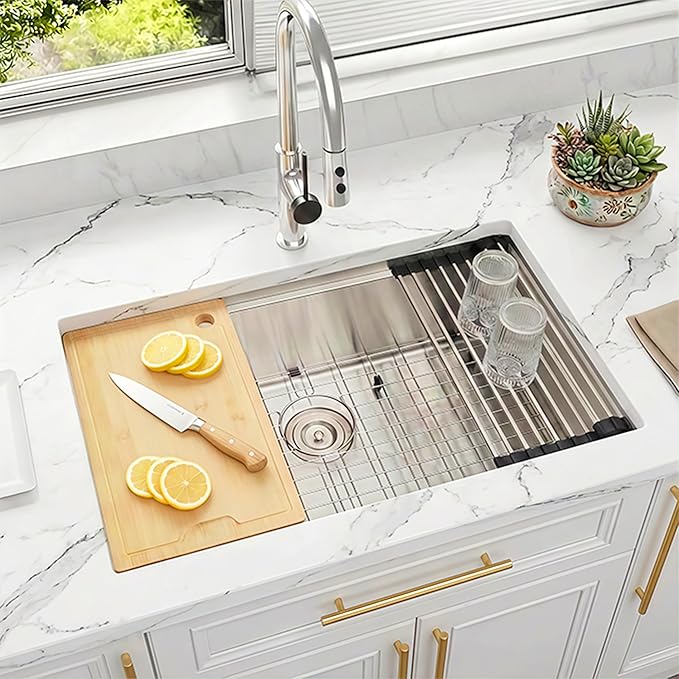 32 Inch Undermount Kitchen Sink,16 Gauge 304 Stainless Steel Kitchen Sink Single Bowl, 32"x19"x10" Undermount Sink Ledge Workstation Sinks With All Accessories, Large and Deep Sink