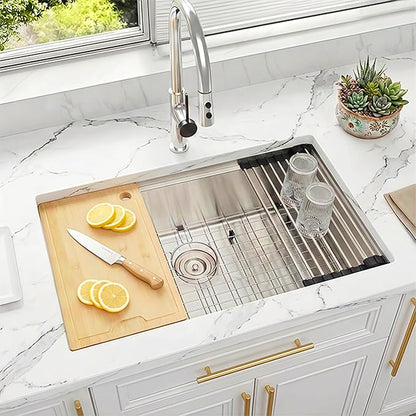 32 Inch Undermount Kitchen Sink,16 Gauge 304 Stainless Steel Kitchen Sink Single Bowl, 32"x19"x10" Undermount Sink Ledge Workstation Sinks With All Accessories, Large and Deep Sink
